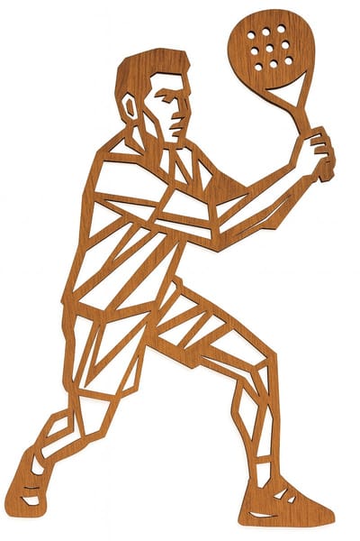 Padel man geometrische line-art wanddecoratie – sport wandbord – middel 38×23,4 cm – populierenhout palisander hout kleur