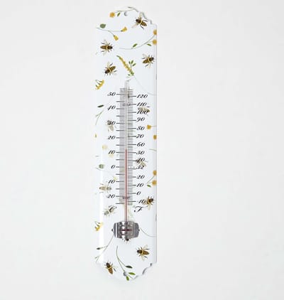 Homescapes binnen- en buitenthermometer wit met bijenprint
