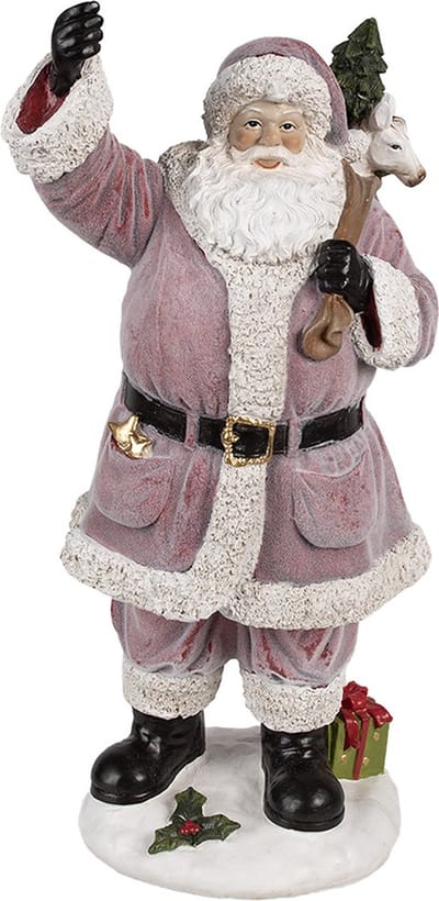 Clayre & Eef Kerstdecoratie Beeld Kerstman 43 cm Roze Kunststof