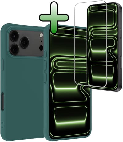 Hoesje Met Screenprotector - Geschikt voor iPhone 17 Pro / 18 Pro - Sterk & Shockproof - Back Cover - Siliconen Case - Telefoon Hoes - Donkergroen
