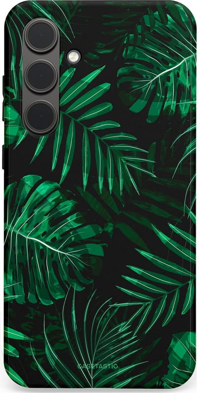 Casetastic hoesje geschikt voor Samsung Galaxy S24 Plus - Dubbellaagse bescherming - Jungle blad - Fashion Case - Donkergroen Zwart