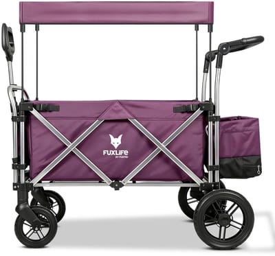 FUXLIFE by FUXTEC CTL900 Bolderkar Luxe - Opvouwbaar - Paars | Met Veiligheidsriemen & Zonnedak - Strandkar & Handkar - Max. 75kg