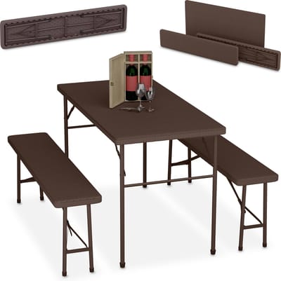 biertafel set 3-delig - kunststof - metaal - bierbanken - inklapbaar - bruin