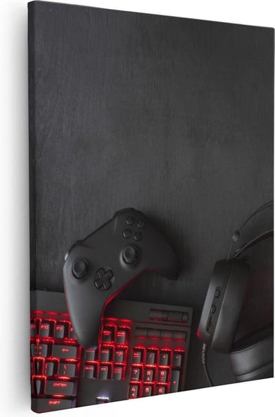 Artaza Canvas Schilderij Gamer Controller - 40x50 cm - Muurdecoratie Gaming - Wanddecoratie Mancave - Kamer Accessoires