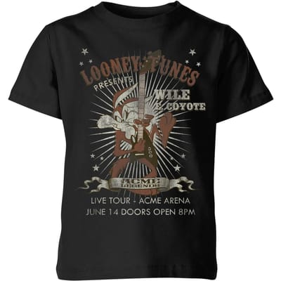 Looney Tunes Wile E Coyote Concert Kinder T-shirt - Zwart - 98/104 (3-4 jaar)