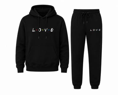 Hoodie Heren & Dames met Print en Capuchon - Love Print - Zwart Trainingspak met Joggingbroek - L