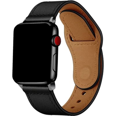 123watches bandje Leranzi - leer - zwart - 38 · 40 · 41 & 42 mm - Geschikt voor Apple Watch series 1/2/3/4/5/6/7/8/9/10/11/12/SE/SE2/SE3