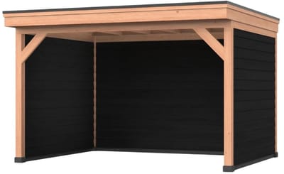 Douglas overkapping, 400 x 300, Met achterwand en twee zijwanden, Westwood Comfort Basic zwart