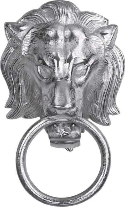WOMO-DESIGN handdoekhouder met leeuwenkop motief zilver, 10x31 cm, gemaakt van vernikkeld aluminium