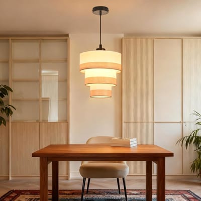 Glitzerlife - Hanglampen - 1-flammig - 1xE27 - Stof kap - Verstelbare hoogte - Ø22cm - Rustiek Vintage - hanglamp eetkamer - hanglamp slaapkamer