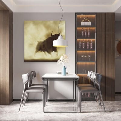 Artaza Canvas Schilderij Stier - 90x90 cm - Wanddecoratie Dieren - Muurdecoratie Silhouet - Schilderijen Op Canvas
