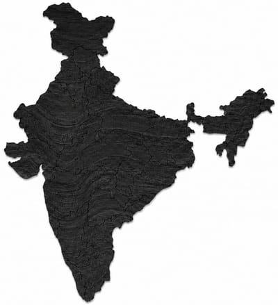 Houten wanddecoratie - Wooden wall decoration | Landkaart India 50 x 55cm Country map India | Zwart - Black | Muurdecoratie - Wall art - Wandfiguur India - भारत - Echt Hout - Real Wood
