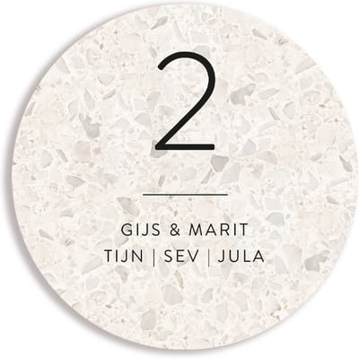 Naambord Light Terrazzo - Dutch Sprinkles - 25 centimeter - incl. blind ophangsysteem - terrazzo steen print - huisnummerbord - naambordje - deurbordje - naamplaat