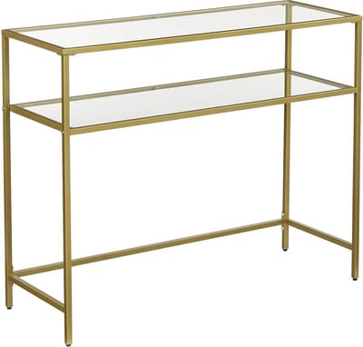 Soof&Tess - Dressoir - Tafel met Glas - 100 x 35 x 80 cm - Wandtafel & Consoletafel voor Woonkamer - Gouden Afwerking