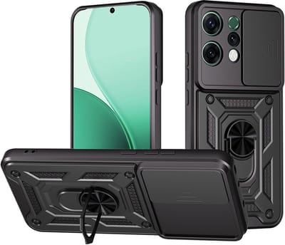 Coverup Hoesje - Geschikt voor OPPO Reno14 Hoesje - Coverup Armor Ring Kickstand Back Cover met Camera Shield - Zwart