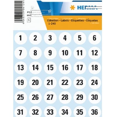 Huismerk Herma 4124 Etiket met getallen 1-240 12mm Wit