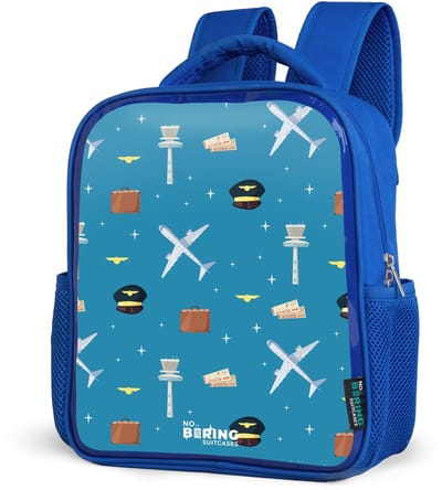 NoBoringSuitcases.com® - Rugzak blauw - Schooltas jongens - Luchtvaartthema met vliegtuigen op blauwe achtergrond - Kinder rugtas jongen - Boekentas kind - Kinderrugzak voor school - Schoolrugzak