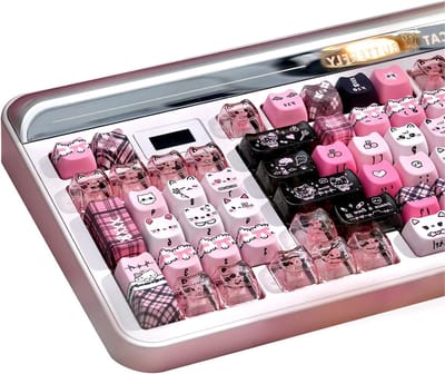 26 Sleutels Crystal Jelly Persoonlijke Keycaps, Schattige Zwarte Roze Kat Transparante Custom Keycaps voor MX Switches Mechanische Toetsenborden, DIY Toetsenbordaccessoires