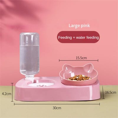 Huisdier Kattenbak Automatische Feeder 3-in-1 Hond Kattenvoerbak Met Waterfontein Dubbele Kom Drinken Verhoogde Stand Schotel Kommen Voor Katten non-slip gray