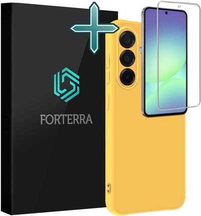 Hoesje Met Screenprotector - Geschikt voor Samsung Galaxy A56 - Sterk & Shockproof - Telefoon Hoes - Back Cover - Siliconen Case - Geel