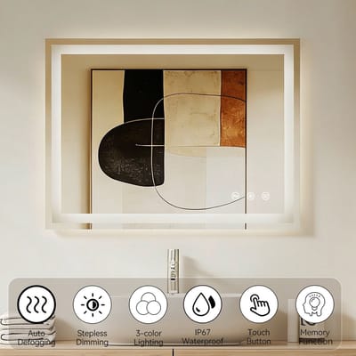 Auralum® Badkamerspiegel met LED Verlichting & Verwarming – Rechthoekige Wandspiegel – Anti Condens Douchespiegel - Dimbaar - 3000K/4500K/6500K - 60x45cm