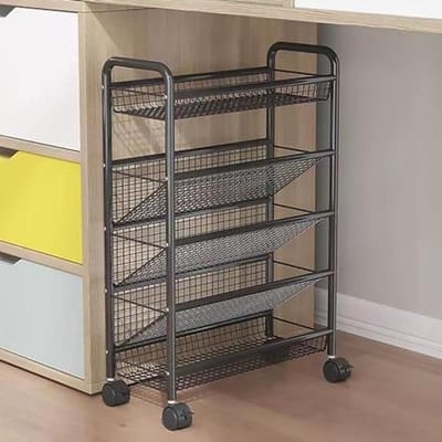 Opbergwagen Metaal - Verrijdbare Trolley - Ruimte Organiseren - 6 Lagen - 42 cm Breed - Zwart
