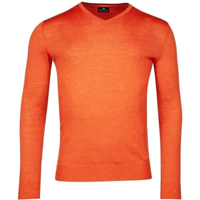 Baileys Trui V-Hals Merinowol Uni Color Single Knit Mid Orange / male