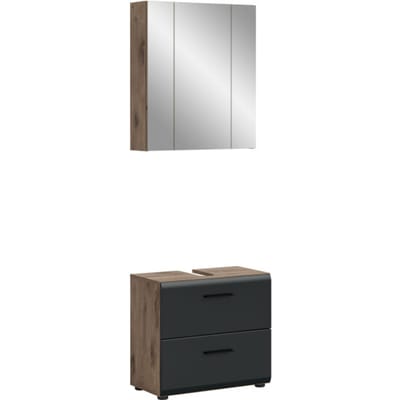 Moderne Badcombinatie Zwart-Wit - 2-Delig Kast en Spiegelkast - Compact 60x185 cm