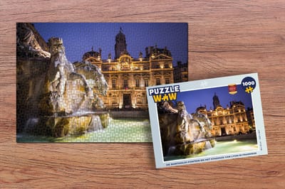 Puzzel De Bartholdi-fontein en het stadhuis van Lyon in Frankrijk - Legpuzzel - Puzzel 1000 stukjes volwassenen