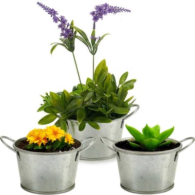 Arte r Plantenpot/bloempot teil- 3x - zink - zilver - D12 x H17 cm