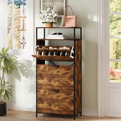 Xbro Schoenenkast met 3 Klapdeuren – Dubbele Diepte – Modern Schoenenrek met Bovenplank – Voor Hal & Slaapkamer – 60 x 30 x 130 cm – Retro