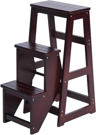 Opvouwbare Keukentrap - Kleine Ladder - Hoge Kast Bereiken - Stevig Massief Karton - 36x58x77cm - Bruin