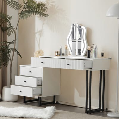 BLACKCOLORS Kaptafel, kaptafelset met spiegel en verlichting, uitschuifbaar blad, LED-verlichting in 3 kleuren, afmetingen: L100/H76/P40 cm (zonder kruk)