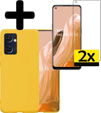 Hoesje - Met 2x Screenprotector - Geschikt voor OPPO Find X5 Lite - Sterk & Shockproof - Back Cover - Siliconen Case - Telefoon Hoes - Telefoonhoesjes - Geel