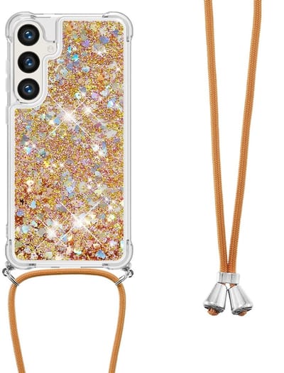 Coverup Hoesje - Geschikt voor Samsung Galaxy S25 Hoesje - Coverup Liquid Glitter Back Cover met Koord - Goud