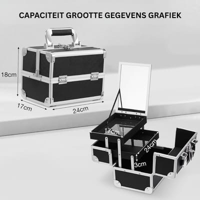 CLVP® Visagie Koffer - Cosmetica Koffer - Kapperskoffer - Make-up Koffer met Verstelbare Vakken –Zilver met zwart