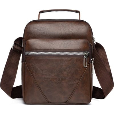 Schoudertas, Heren Veelzijdige Crossbody Tas, Nauwsluitend PU Waterdicht donkerbruine kleur