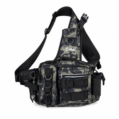 Roofvis Sling Bag met Hengelhouder – Vis Schoudertas 13 Vakken – Camouflage