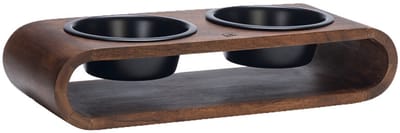Designed by Lotte Melira Voerbak/Drinkbak Hond - Dinerset Eetbak/Waterbak Hond - Hout/RVS - Zwart - 2x 800 ml