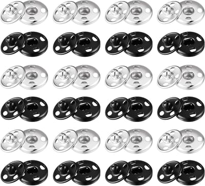 Set van 24 metalen drukknoopjes in zwart en zilver voor tassen, kleding en handwerk - 15mm DIY naaibenodigdheden