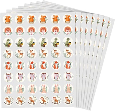 384 Stuks Rond Candy Stickers met Bosdieren voor Baby Shower en Verjaardagsfeest Decoratie, Schattige Dieren Labels voor Chocolade en Enveloppen