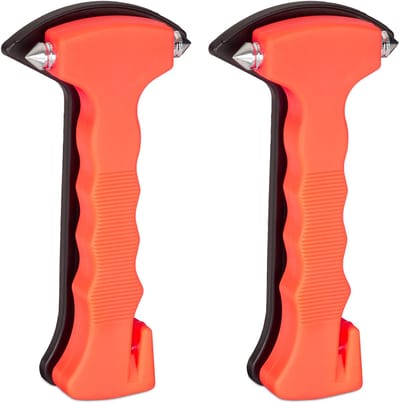 2x veiligheidshamer auto met gordelsnijder - noodhamer - ruithamer - oranje