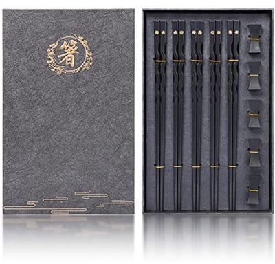 Herbruikbare Eetstokjes Met Houder - Vaatwasmachinebestendig, Premium Kwaliteit Geschenkset (5 Paar)