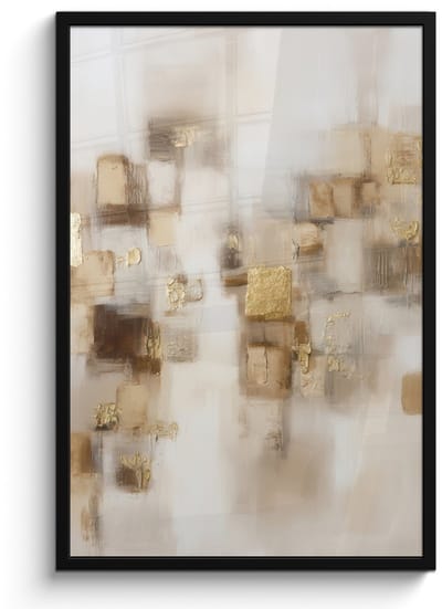 Poster in lijst - Fotolijst 60x90 cm - Posters - Abstracte vierkanten - Aardetonen - Mistig - Posterlijst zwart - Decoratie - Wanddecoratie woonkamer - Muurdecoratie slaapkamer