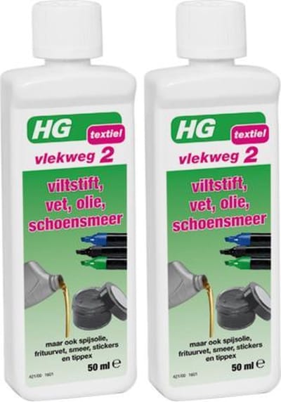 HG vlekweg 2 | vlekken verwijderaar voor o.a. viltstift, vet, olie, Smeer, frituurvet, Schoensmeer - 2 Stuks !