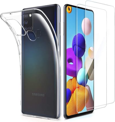 Silicone hoesje transparant met 2 Pack Tempered glas Screen Protector Geschikt voor: Samsung Galaxy A21S
