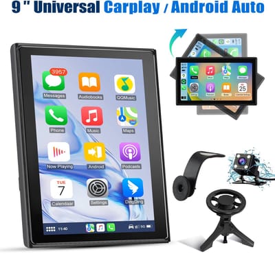 HEXINEX Autoradio 9 inch draadloze Carplay Android Auto magnetische houder, 360 graden draaibaar, 1280*720P, AUX-poort