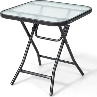 RosaBloom Campingtafel - Tuintafel - Bijzettafel - Buitentafel - Opvouwbaar - Rechthoekig - Metalen Frame - Gehard Glas - Zwart