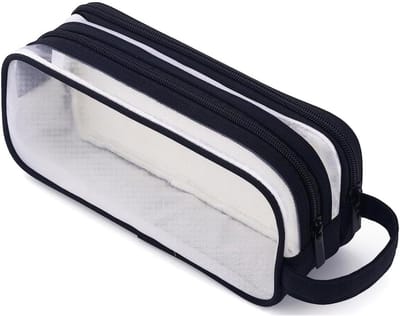 Etui - Transparante etui voor examens - Grote transparante etui van gaas- etui jongens - met 2 compartimenten en rits- etui meisjes - Grote etui voor pennen en schrijfwaren - voor school, universiteit, thuiskantoor, reizen(zwart)
