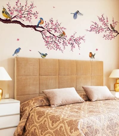 Muursticker - Raamsticker Vogeltjes - Vogels en bloemenprint - Tak - Winter - Muur Sticker / Raam sticker Keuken – Handgeschilderd | Kinderkamer | Jongens – Meisjes – Baby | Decor - Poster | Verwijderbaar – Zelfklevend plakfolie | DH collection